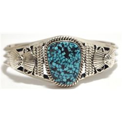 Navajo Spider Web Kingman Turquoise Sterling Silver Cuff Bracelet - Mary Ann Spencer