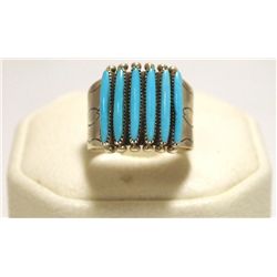 Zuni Turquoise Petit Point Sterling Silver Men's Ring - Shirley Quam