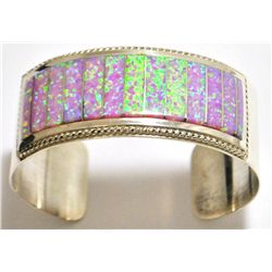 Zuni Pink Opal Inlay Sterling Silver Cuff Bracelet - Emery Lalacito