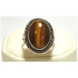 Navajo Tiger's Eye Sterling Silver Women's Ring - Herman Lee