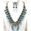 Image 1 : Navajo Turquoise Squash Blossom Necklace & Earrings Set - Lenore Garcia