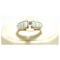 Zuni Cubic Zirconia & Opal Inlay Sterling Silver Women's Ring - Marlene Shekya