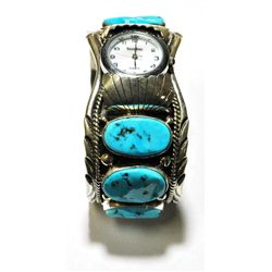 Navajo Sleeping Beauty Turquoise 6-Stone Sterling Silver Men's Watch - Mary Ann Spencer