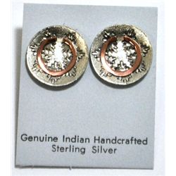 Navajo Copper Horseshoe over Sterling Silver Snowflake Post Earrings