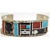 Zuni Multi-Stone Inlay Bear & Sun Face Sterling Silver Cuff Bracelet - Don Dewa