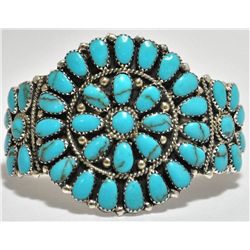 Navajo Turquoise Cluster Sterling Silver Cuff Bracelet - Juliana Williams