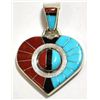 Image 2 : Zuni Coral & Turquoise Sun Face Spinner Heart Pendant - Don Dewa