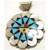 Image 1 : Zuni Multi-Stone Inlay Sun Face Sterling Silver Pendant - Delwin Gasper