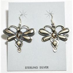 Navajo Butterfly Sterling Silver French Hook Earrings - Tim Yazzie