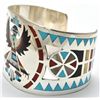 Image 4 : Zuni Multi-Stone Inlay Knifewing Kachina Sterling Silver Cuff Bracelet - Dennis & Nancy Edaakie