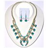Image 1 : Navajo Turquoise Squash Blossom Necklace & Earrings Set - Lenore Garcia