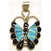 Image 1 : Zuni Onyx & Turquoise Inlay Sterling Silver Butterfly Pendant - Phyllis Niiha