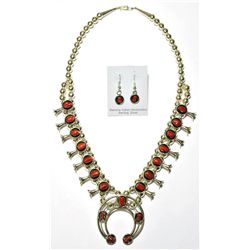 Navajo Coral Large Necklace & Earrings Set - Lenore Garcia