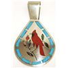 Image 1 : Zuni Multi-Stone Inlay Cardinal Sterling Silver Pendant - Dennis & Nancy Edaakie