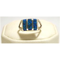 Zuni Ocean Blue Opal Inlay Sterling Silver Women's Ring - Cheryl Siutza