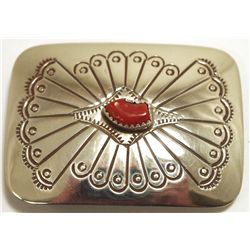 Navajo Coral Sterling Silver Buckle - Joann Silver