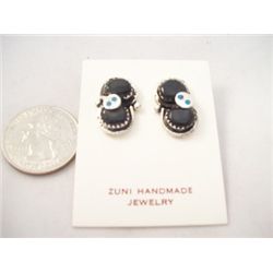 Zuni Onyx and Turquoise Small Snake Earrings - Effie Calavaza