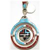 Image 1 : Zuni Multi-Stone Inlay Sun Face Sterling Silver Gyroscopic Pendant - Don Dewa