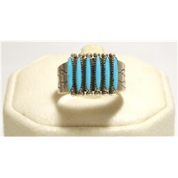 Zuni Turquoise Sterling Silver Men's Ring - Shirley Quam