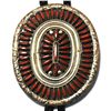 Image 1 : Zuni Coral Cluster Sterling Silver Bolo Tie - Gerald Etsate