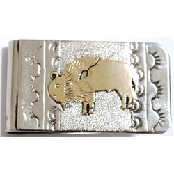 Navajo 12k Gold Fill over Sterling Silver Buffalo Money Clip - Rogers Jones