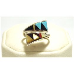 Zuni Multi-Stone Inlay Sterling Silver Adjustable Women's Ring - Cena Woobthee