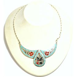 Zuni Multi-Stone Hummingbird Sterling Silver Necklace - Dennis & Nancy Edaakie