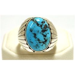 Navajo Sleeping Beauty Turquoise Sterling Silver Men's Ring - Mary Ann Spencer