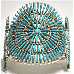 Zuni Turquoise Needlepoint Cluster Sterling Silver Cuff Bracelet - Lance & Cordelia Waatsa