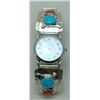 Image 1 : Zuni Coral and Turquoise Men's Watch - Effie Calavaza