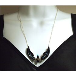 Navajo Black Jet & Turquoise Sterling Silver Eagle Necklace - Ben Livingston