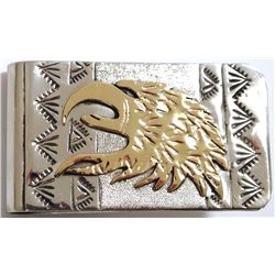 Navajo 12k Gold Fill over Sterling Silver Eagle Head Money Clip - Rogers Jones