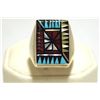 Image 1 : Zuni Multi-Stone Inlay Sterling Silver Men's Ring - Angelena Laahty