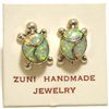 Image 1 : Zuni White Opal Inlay Sterling Silver Turtle Post Earrings - Vernon Waikaniwa