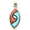 Image 1 : Zuni Coral & Turquoise Sharp Oval Pendant - Amy Quandelacy