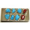 Image 1 : Zuni Coral & Turquoise Sterling Silver Money Clip - Curt Cheama