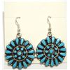 Image 1 : Zuni Turquoise Cluster Sterling Silver French Hook Earrings - Marcine Stead