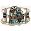 Image 1 : Zuni Multi-Stone Inlay Rainbow Kachina Sterling Silver Cuff Bracelet - Herbert Cellicion