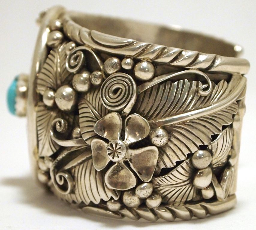 Old Pawn Navajo Turquoise Sterling Silver Spinner Watch Cuff Bracelet - LN
