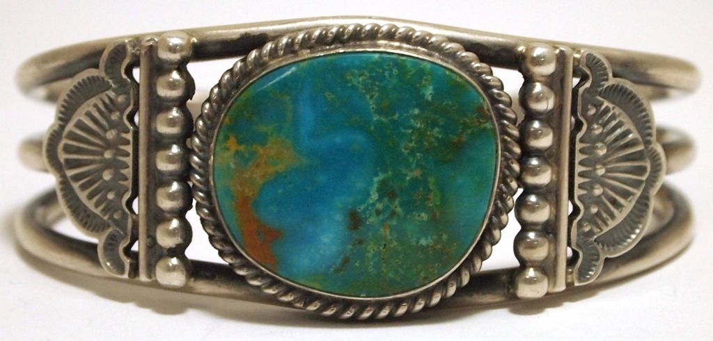 Old Pawn Navajo Mountain Turquoise Sterling Silver Cuff Bracelet ...