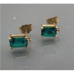 LADIES EMERALD & DIAMOND STUD EARINGS