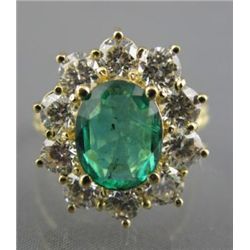 EMERALD & DIAMOND FLOWER BURST RING