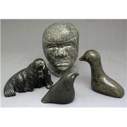 FOUR VINTAGE INUIT STONE SCULPTURES