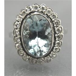 AQUAMARINE & DIAMOND CLUSTER RING