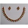Image 1 : 109.10 CTW GOLD PLATED EMERALD/RUBY NECKLACE AND EARRIN