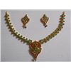 Image 1 : 195.25 CTW GOLD PLATED EMERALD AND RUBY NECKLACE AND EA