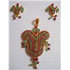Image 1 : 108.65 CTW GOLD PLATED EMERALD AND RUBY PENDANT AND EAR