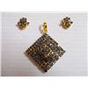 Image 1 : 64.15 CTW GOLD PLATED SAPPHIRE EARRING AND PENDANT SET