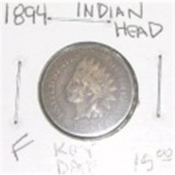 1894 INDIAN HEAD RED BOOK VALUE IS $15.00 *RARE KEY DATE FINE GRADE*!!