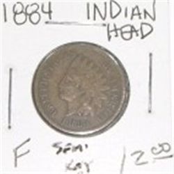 1884 INDIAN HEAD RED BOOK VALUE IS $12.00 *RARE SEMI-KEY DATE FINE GRADE*!!